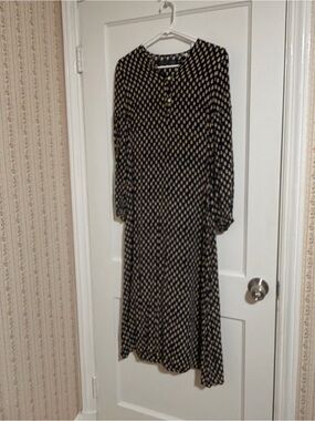 Christy Dawn Black Dress with Cream Geometric Print - Long Sleeve